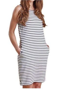 Barbour Cotton Sleeveless Striped Shift Dress - White & Black